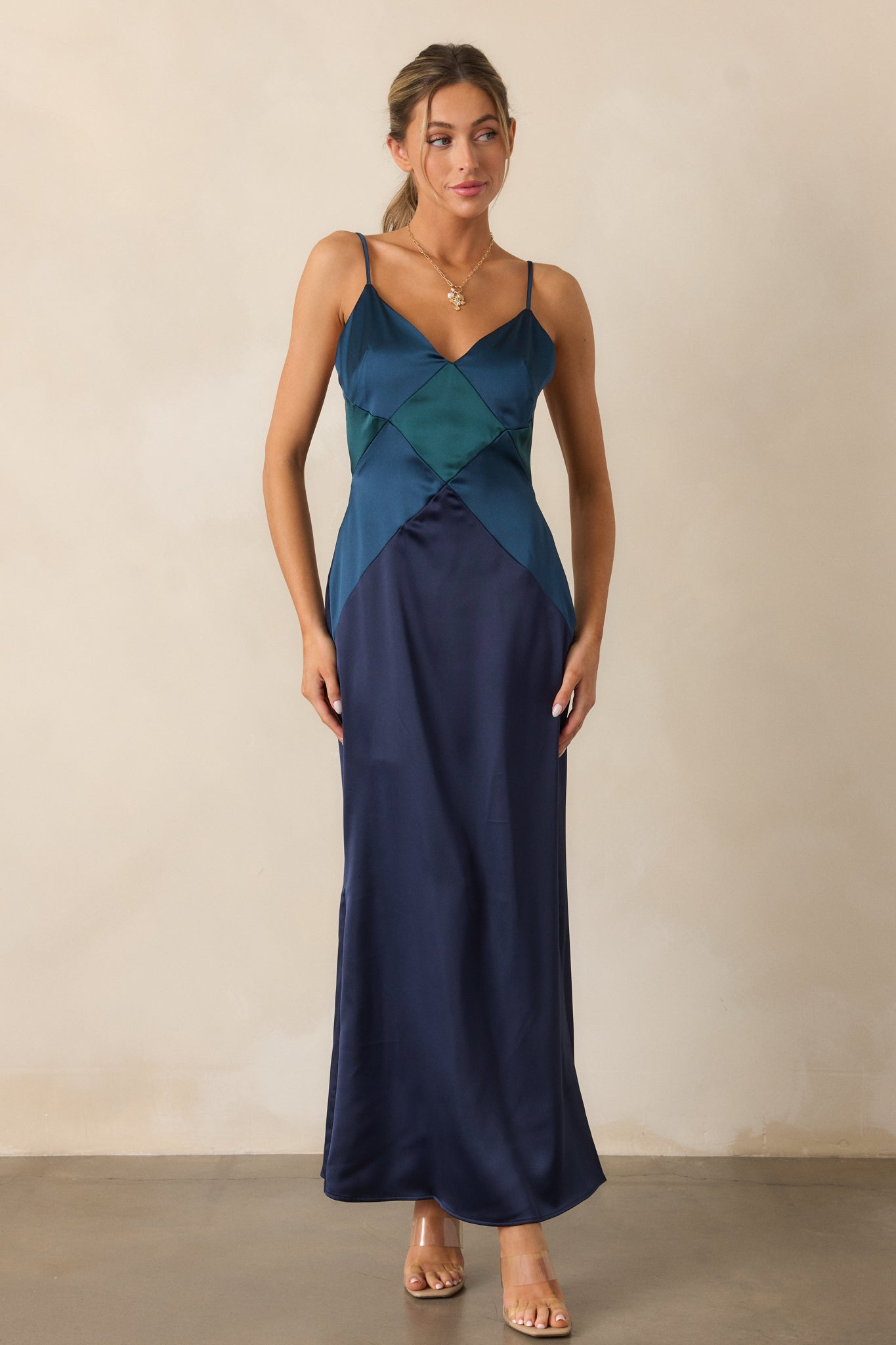Celestial Skies Midnight Blue Satin Maxi Dress