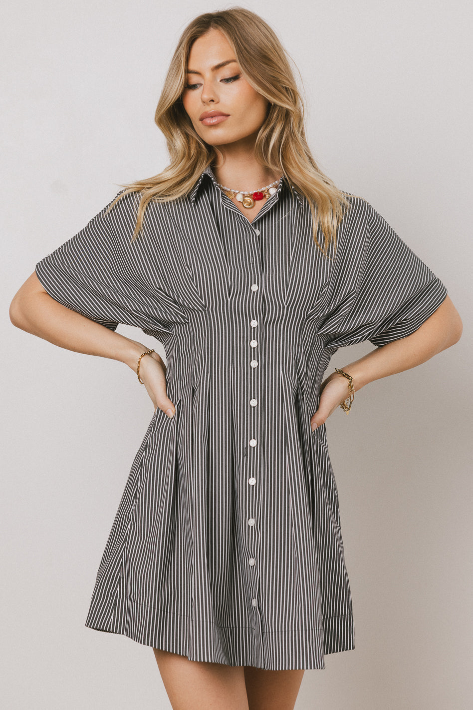 Erica Button Front Mini Dress in Grey