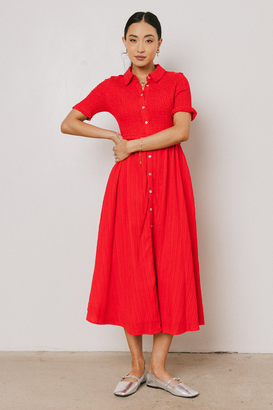 Nicole Smocked Maxi Dress in Red