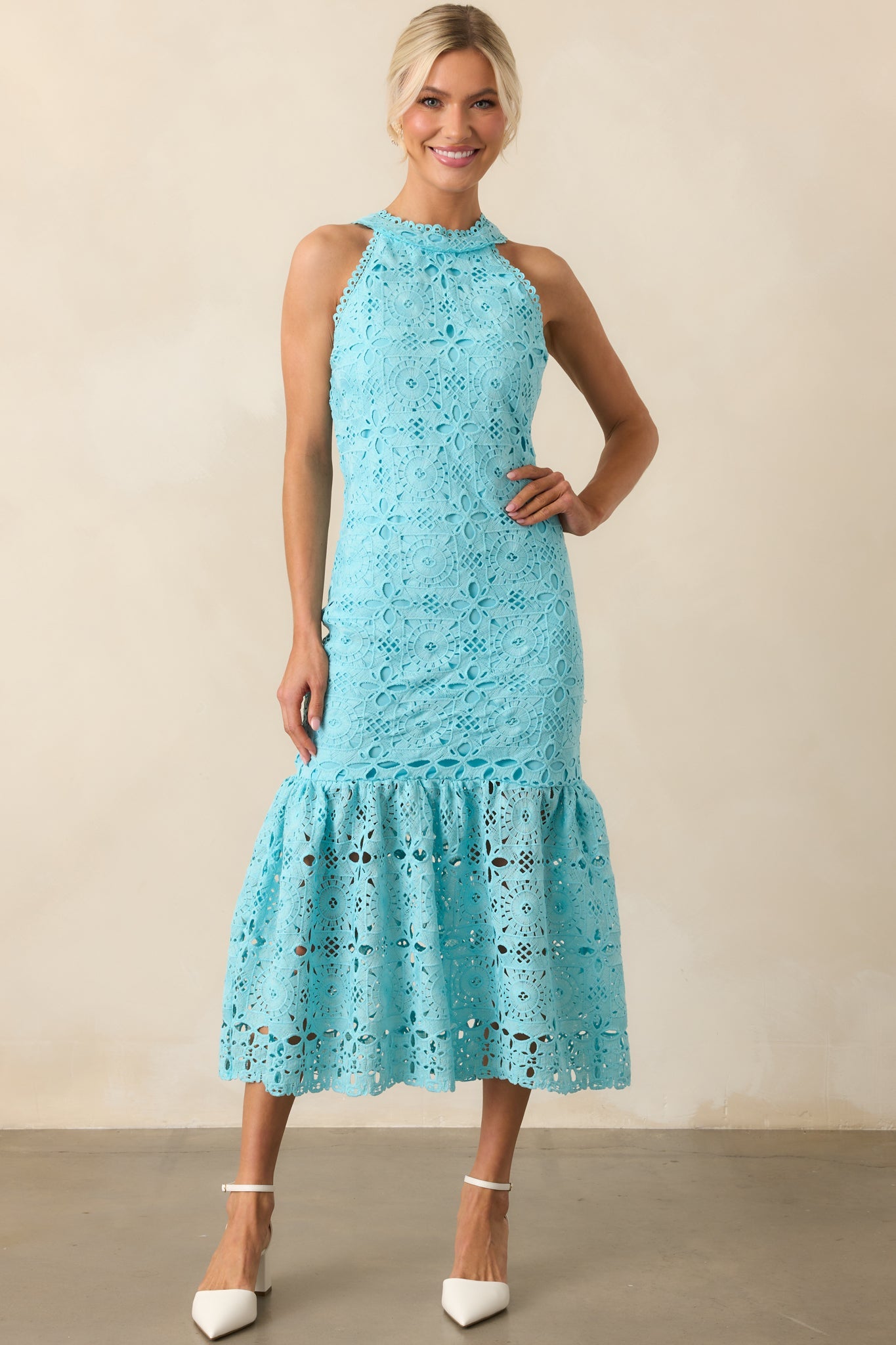 It's A New Day Horizon Blue Floral Embroidered Maxi Dress
