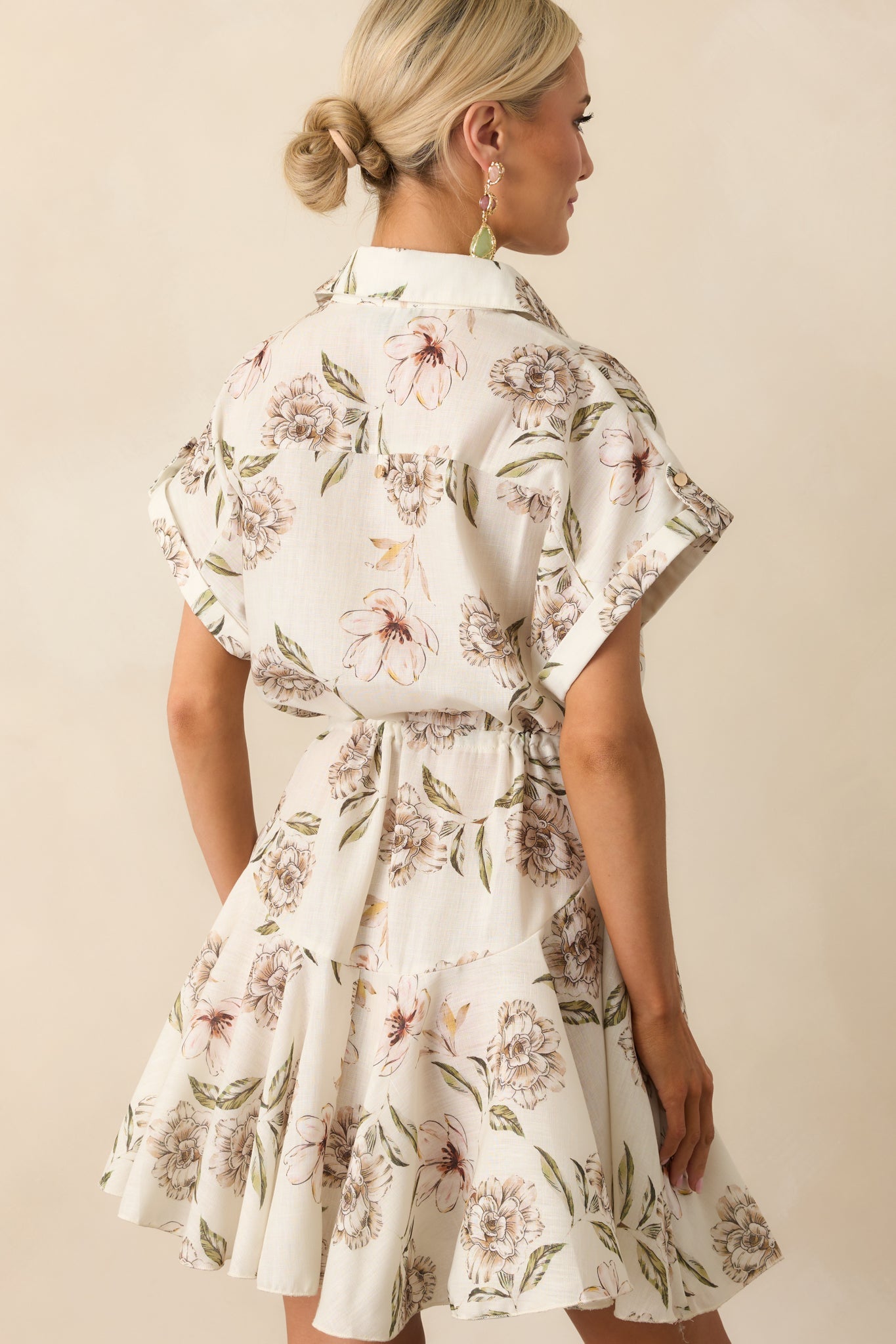 Always In High Spirits Ivory Multi Floral Print Mini Shirt Dress