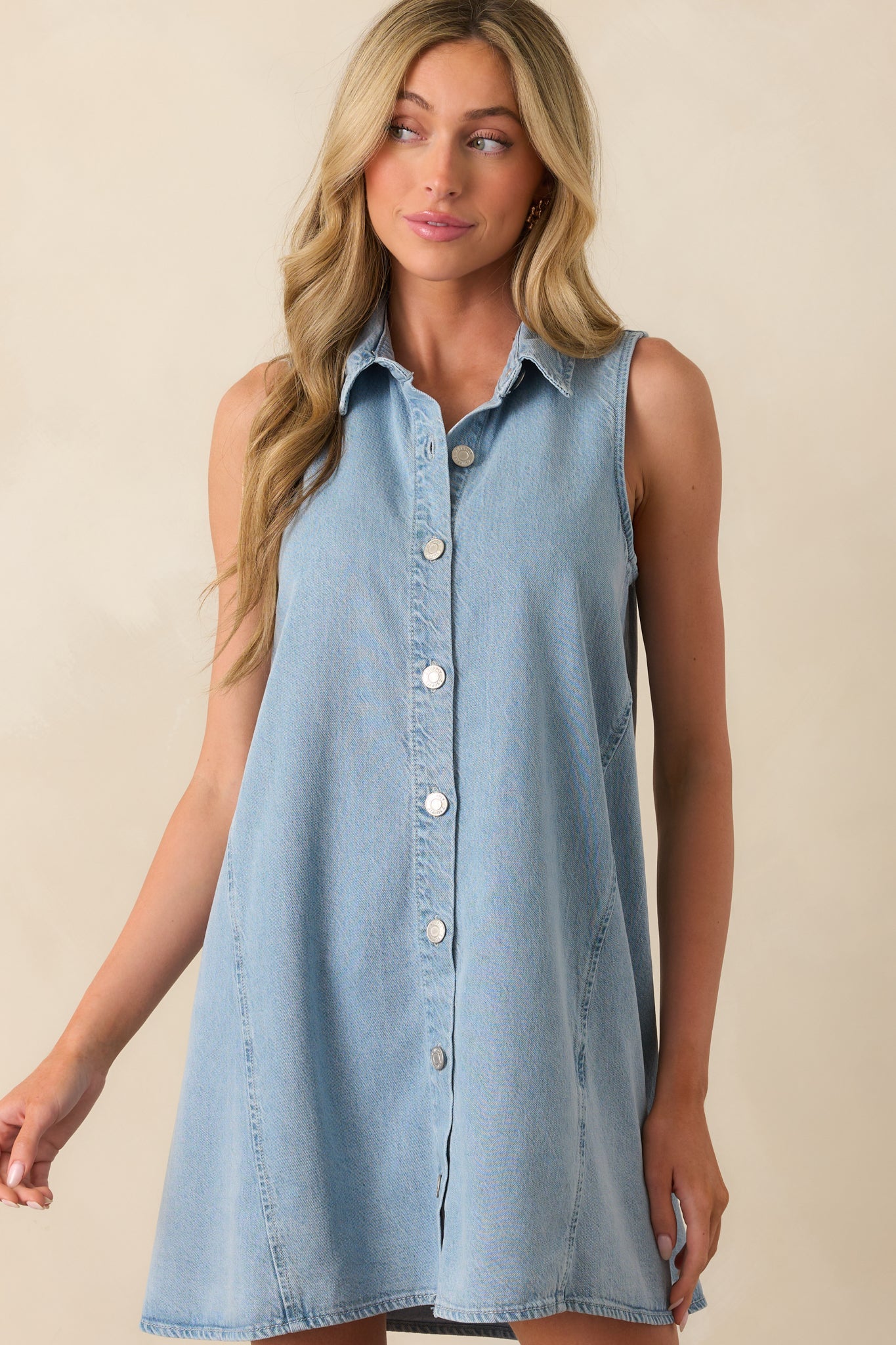 Z Supply Light Wash Cotton New Light Denim Mini Dress