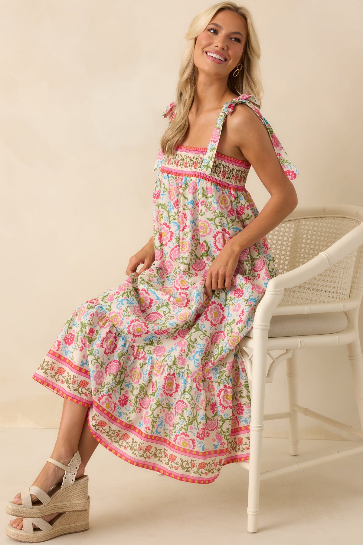 A Moment Of Its Own Pink Floral Print Cotton Maxi Dress