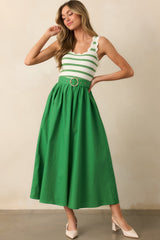 Greer Eden Green Stripe Cotton Midi Dress