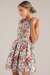 Garden Bloom Natural Floral Embroidered Mini Dress