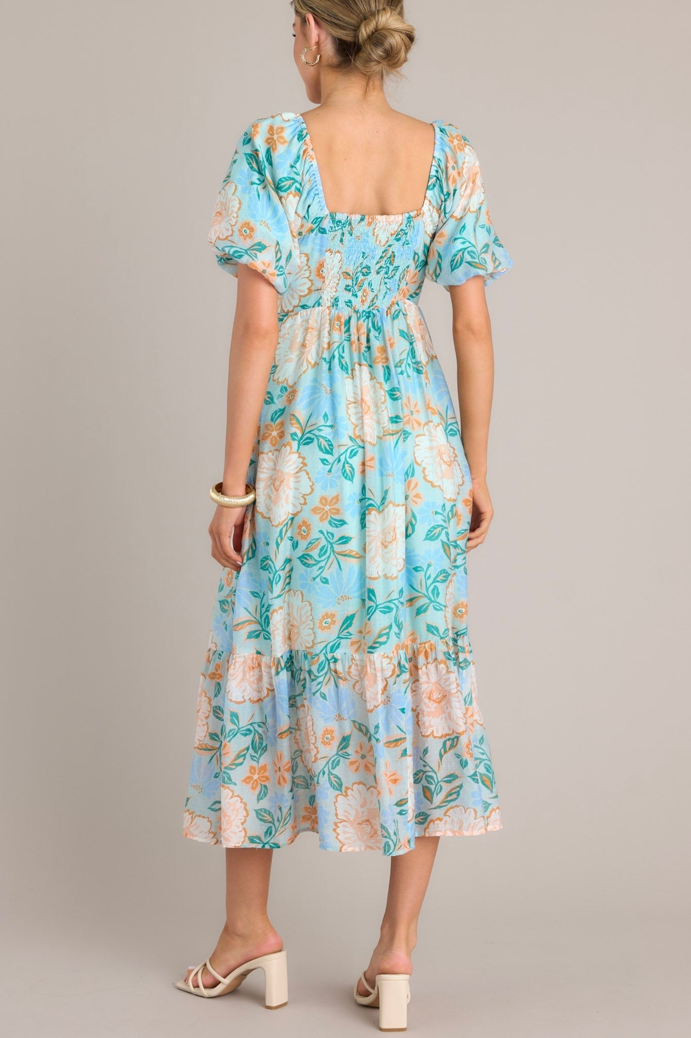 MINKPINK Evelyn Light Blue Puff Sleeve Midi Dress
